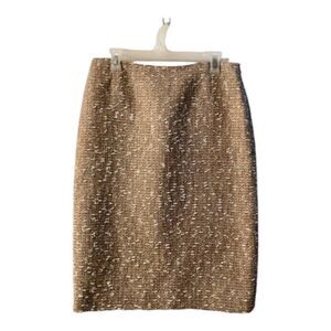 Escada Brown‎ White Tweed Pencil Skirt Classic Workwear Office Chic